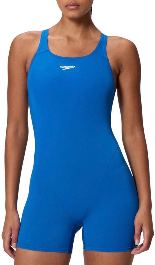 Speedo endurance+ legsuit dames sportbadpak - kleurvast badpak dames met pijpjes - zwempak dames met borstvoering - sportbadpak dames met racerback - blauw - 36