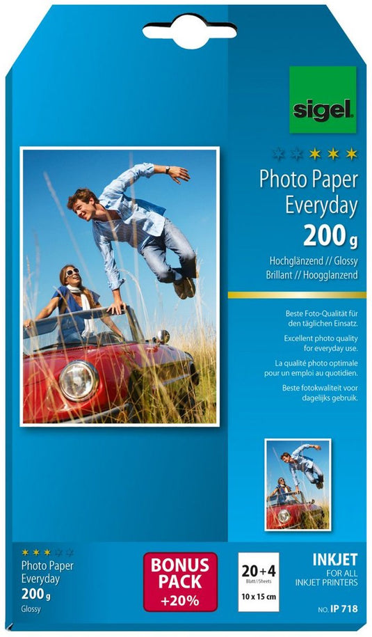 Sigel inkjet fotopapier - everyday plus - 10x15cm - hoogglanzend - 200 grams - 24 vel - si-ip718