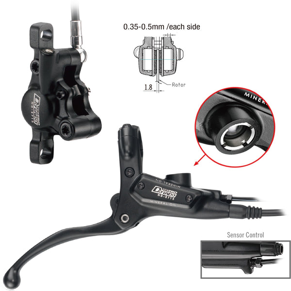 Hydraulische schijfremset Tektro HD-E715 Dorado met remsensor voor e-bike - rechts met 1800 mm leiding - zwart