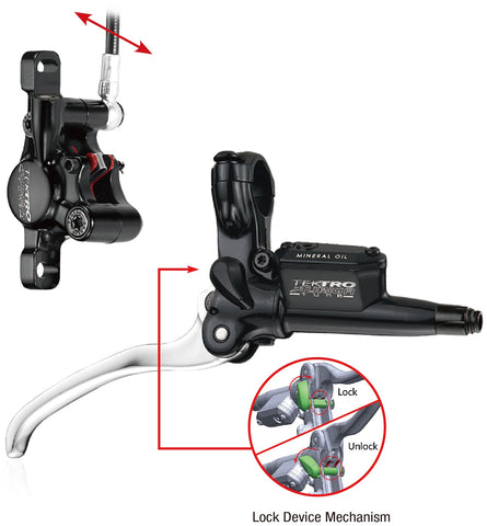 Hydraulische schijfremset Tektro HD-T530 Auriga Tune met handrem functie - rechts met leidingen - zwart