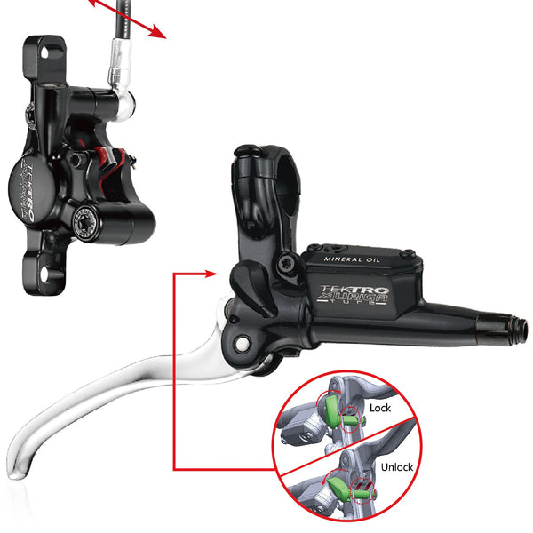 Hydraulische schijfremset Tektro HD-T530 Auriga Tune met handrem functie - rechts met leidingen - zwart