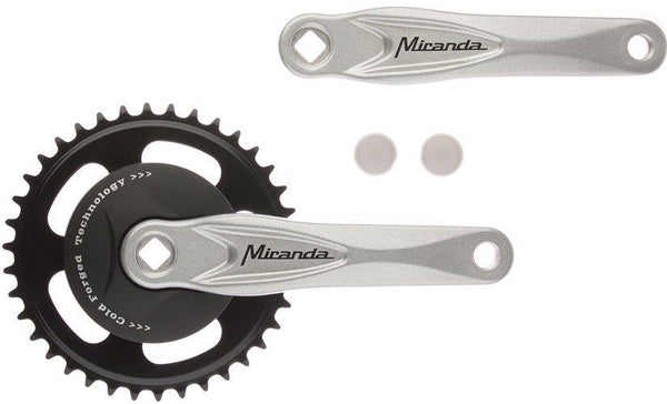 Miranda crankstel ALFA 1 38T, cranklengte 170mm.zilver, aluminium, spieloos. met disk