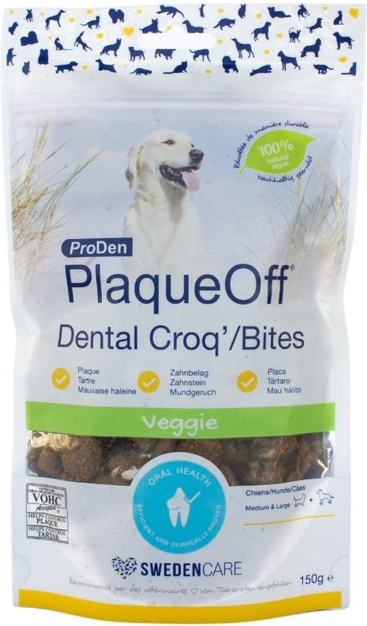 Proden plaqueoff dental bites voor honden - vermindert tandplak - voorkomt tandsteen - gaat slechte adem tegen - inhoud 60 g of 150 gr - honden vanaf 10 kg - 150 gram