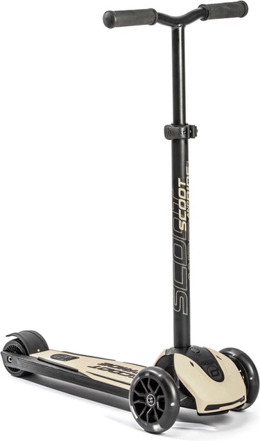Scoot ride highwaykick 5 led - kinderstep - led voorwielen, 3 wielen, antislip deck voetrem - verstelbaar stuur 60-90 cm, afneembare stuurstang - 5+ jaar (118-180 cm), max 80 kg, pu wielen 120 80 mm, ash