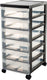 Iris design chest ladekast - 6 ondiepe lades - 6 x 7.5l - kunststof - zwart transparant - met wielen
