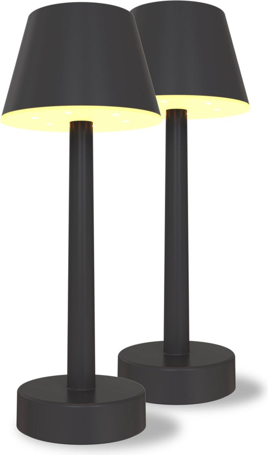 Calex oplaadbare tafellamp lucca - set van 2 stuks - draadloos - dimbaar - warm wit licht rgb - waterdicht - decoratie voor tuin, woonkamer, slaapkamer - sfeerverlichting – zwart