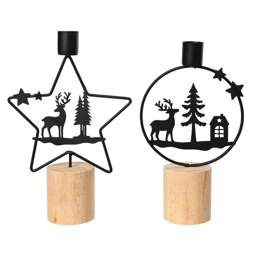 Decoris kandelaar kersttafereel zwart h21cm