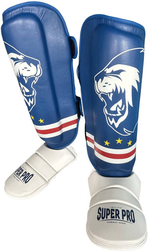 Super pro combat gear scheenbeschermer nations cabo verde pu blauw - rood - wit s