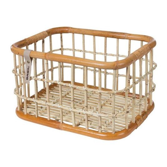 Basil Green Life - rotan fietsmand - large - voorop- natural bruin