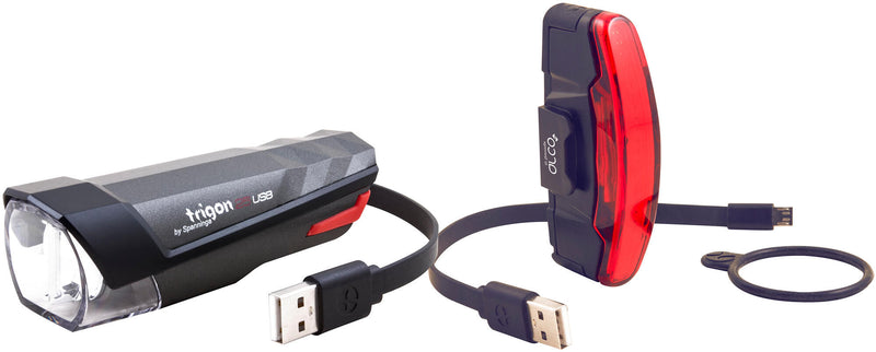 Load image into Gallery viewer, Spanninga Trigon 25 set II Voor+Achter USB + BH29 999192
