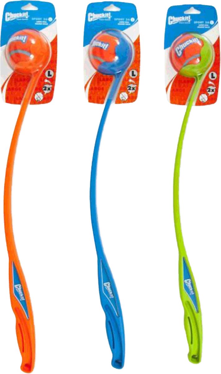 Afbeelding laden in galerijviewer, Chuckit! sport ball launcher - 66 cm - werpstok - ballenwerper - hondenspeelgoed - incl. tennisbal large - ø 7 cm - kunststof - assorti
