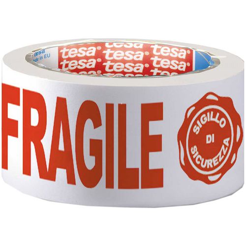 Tesa verpakkingstape fragile 12 m wit, rood