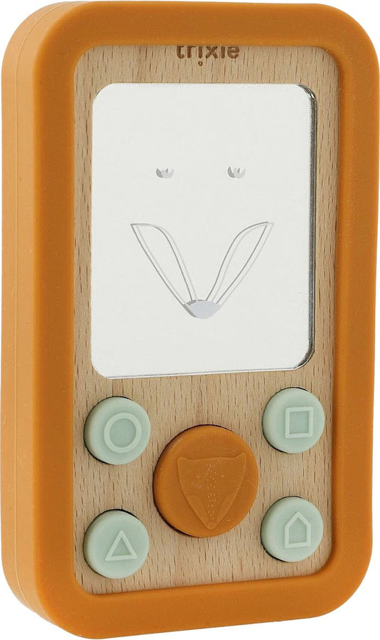 Trixie houten baby telefoon met siliconen - mr. fox - eerste speelgoed voor baby - kraamcadeau - baby