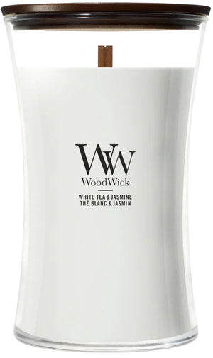 Woodwick hourglass large geurkaars - white tea jasmine - 130 branduren