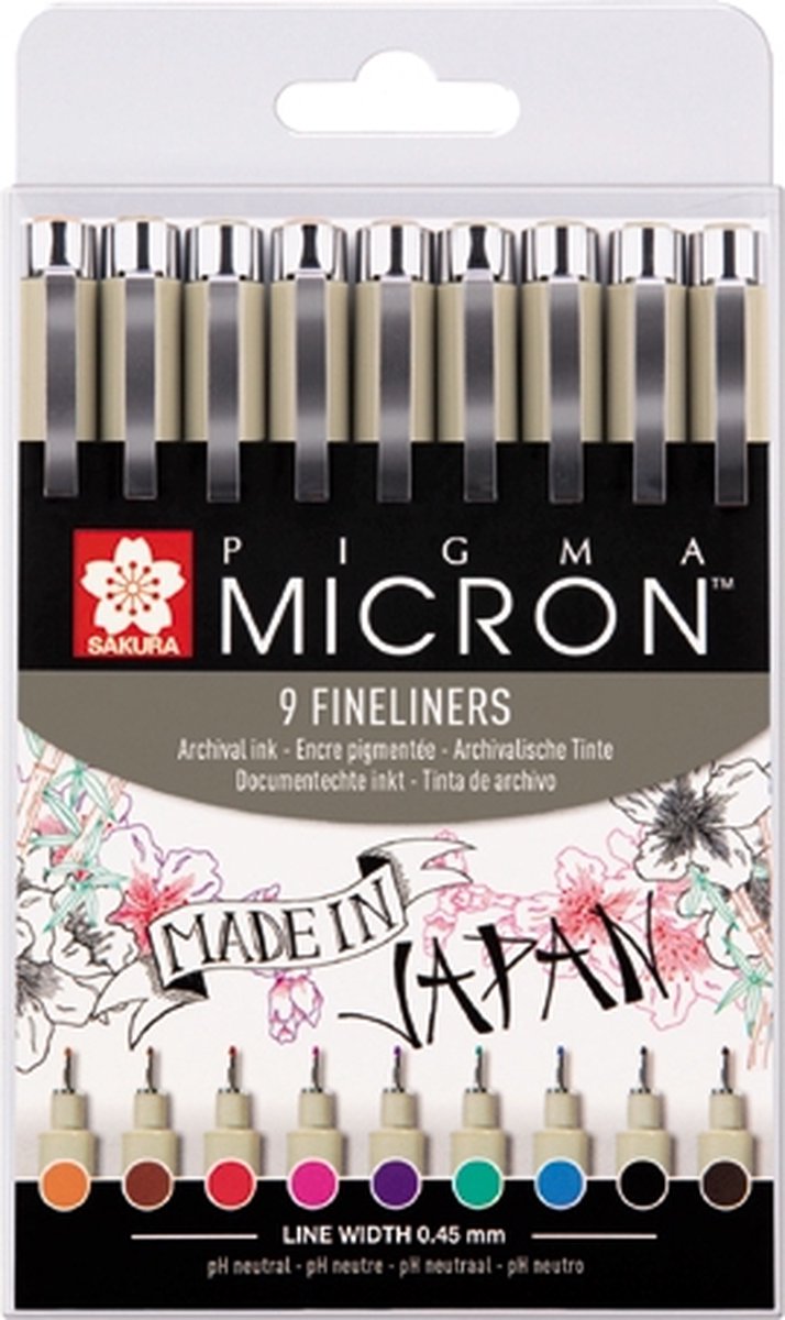 ギャラリービューアに画像をロードする, Sakura pigma micron 05 fineliners etui - 9 kleuren - 0.45mm
