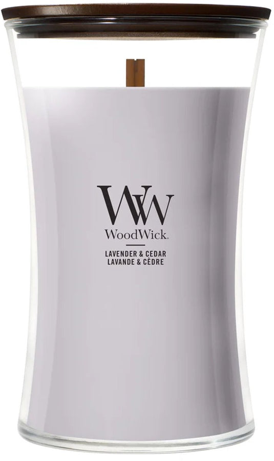 Woodwick hourglass large geurkaars - lavender cedar - 130 branduren