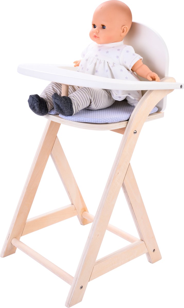 Afbeelding laden in galerijviewer, Angel toys poppenstoel grijs wit – houten poppenkinderstoel met kussentje – poppenstoel voor rollenspel – geschikt voor alle poppen – engelhart
