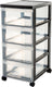 Iris design chest ladekast - 4 half diepe lades - 4x 11l - kunststof - zwart transparant - met wielen