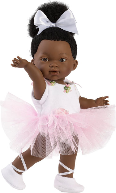 Llorens donkere pop zoe ballet met witte strik 28cm