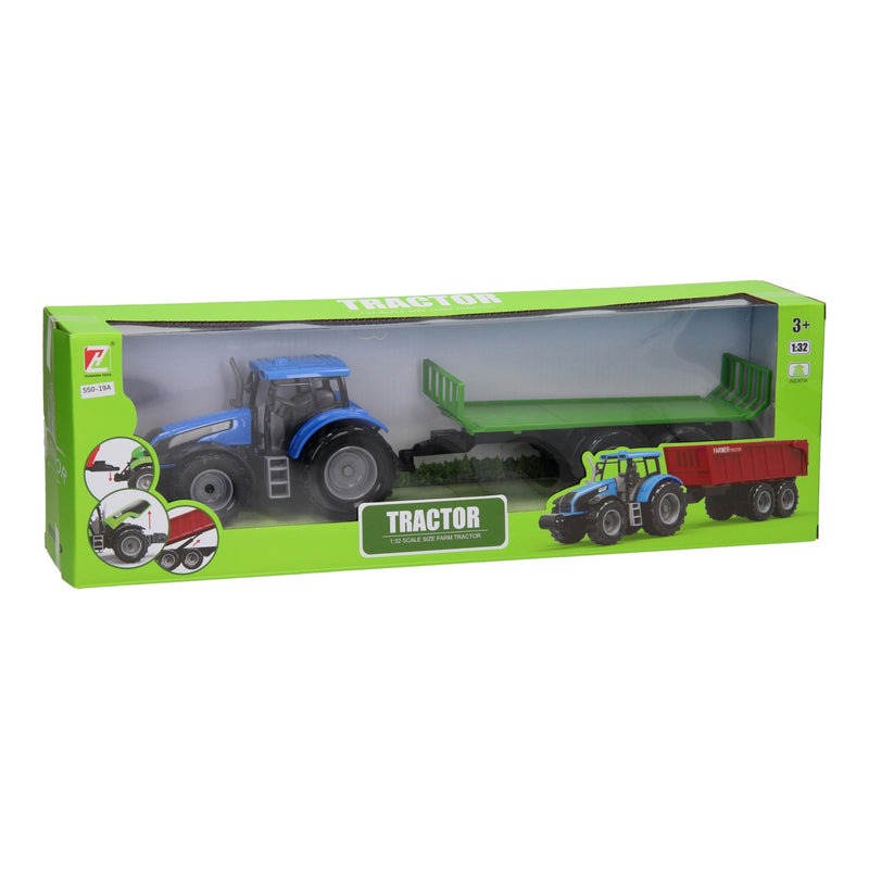 Load image into Gallery viewer, Tractor met platte kar 1:32
