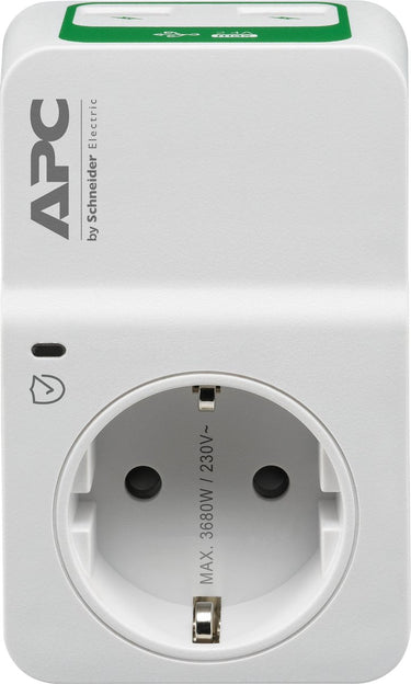 Apc pm1wu2-gr tussenstekker met overspanningsbeveiliging 3680w 1x stopcontact + 2x usb