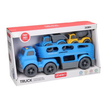 Lobbes speelgoed bv transporter werkvoertuigen met geluid - blauw