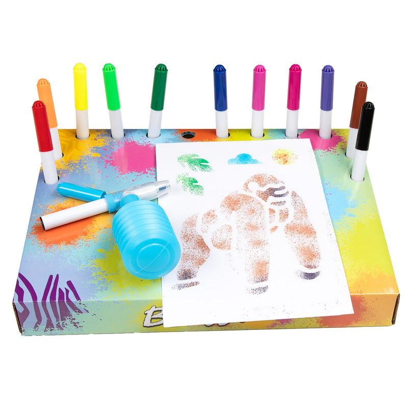 Afbeelding laden in galerijviewer, Lobbes speelgoed bv lobbes blaaspennen set dieren met pompje en sjablonen voor kinderen.
