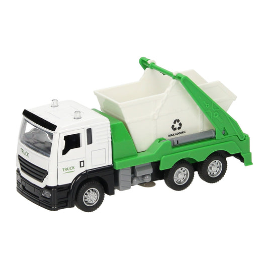 Truck met afvalcontainer licht geluid