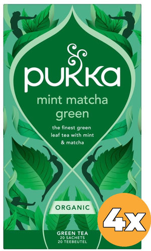 Pukka tea mint matcha green - 80 theezakjes - biologische kruidenthee - munt - groene thee - 4 x 20 zakjes - thee voordeelverpakking