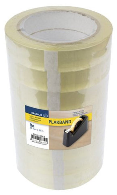 Raadhuis plakband - 25mm x 66m - pp transparant - krimp a 8 rollen - rd-351354-8