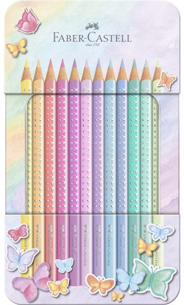 Faber-castell sparkle kleurpotloden - 12 stuks in blik - pastelkleuren - fc-201910