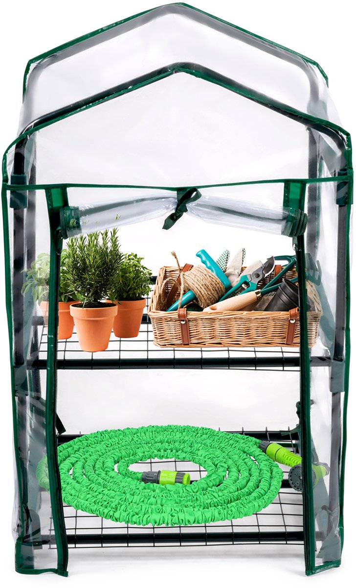 ギャラリービューアに画像をロードする, Kinzo broeikas kweekkas 45 x 50 x 80 cm - tuinkas met 2 verdiepingen - compacte broeikast voor planten en kweekbak - weerbestendig en transparant
