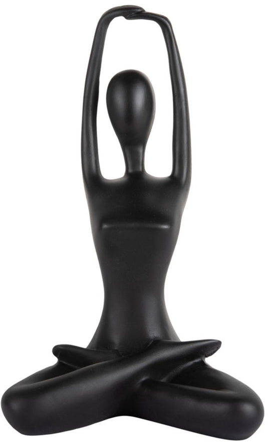 Present time ornament stretched lotus - zwart - 14.5x12x23.5cm - modern - kunststof