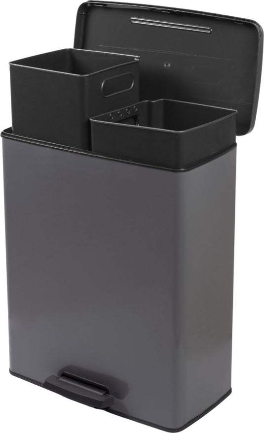 Curver decobin duo prullenbak - 26l + 26l - rechthoekig - grijs