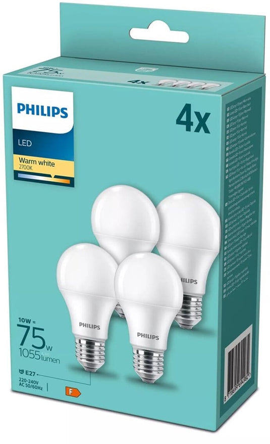 Philips led philips corepro ledbulb a60 e27 10w 2700k 1055lm 230v - 4-pack - warm wit