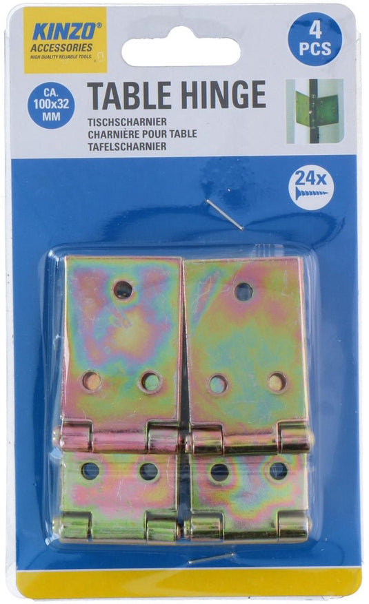 Kinzo tafelscharnieren – set van 4 – 100 x 32 mm – inclusief schroeven – meubelscharnieren