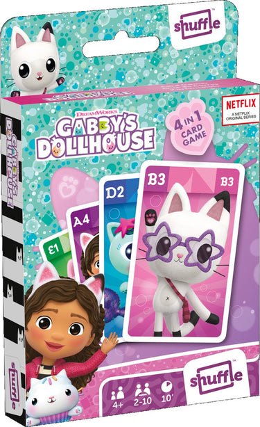 Shuffle gabby's poppenhuis 4 in 1 kaartspellen (kwartet, memo, snap, actiespel)