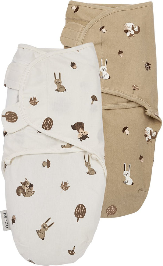 Meyco baby forest animals swaddle inbakerdoek - sand - 4-6 maanden - 2-pack