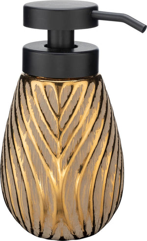 Wenko zeepdispenser idro goud keramiek met structuur 330ml - zeeppompje vrijstaand en navulbaar - badkamer toilet keuken