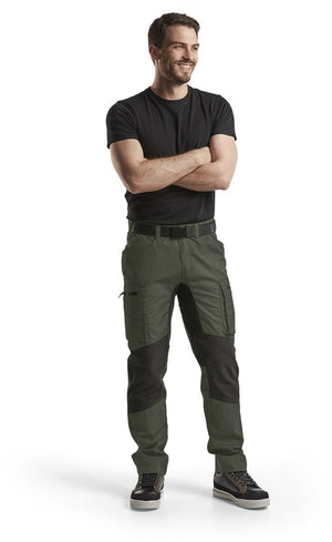Blåkläder blaklader service werkbroek met stretch 1459-1845 - army groen zwart - c46