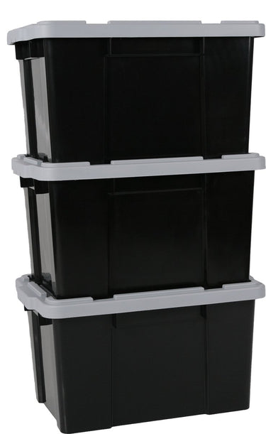 Iris powerbox opbergbox - 50l - kunststof - zwart grijs - set van 3