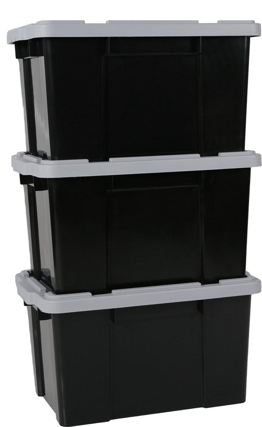 Iris powerbox opbergbox - 50l - kunststof - zwart grijs - set van 3