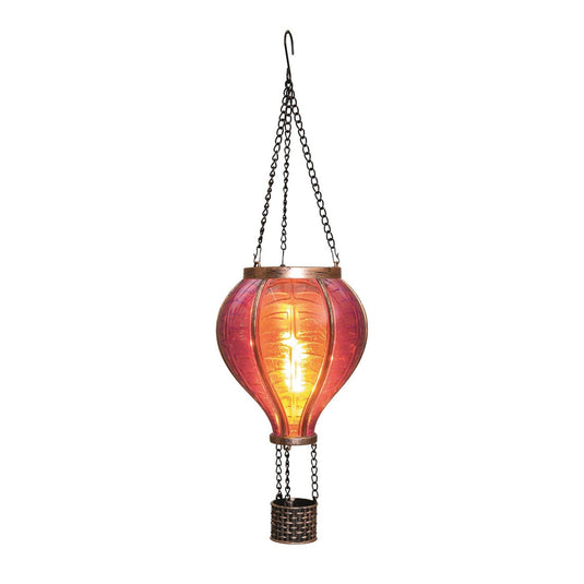 Anna's collection solar luchtballon met vlameffect roze 12led 11x36cm