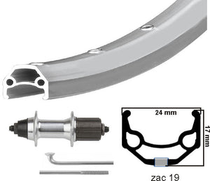 Kgs achterwiel 26 inch (559) rodi zac 19 velg zilver cassette 8-9 speed uitval