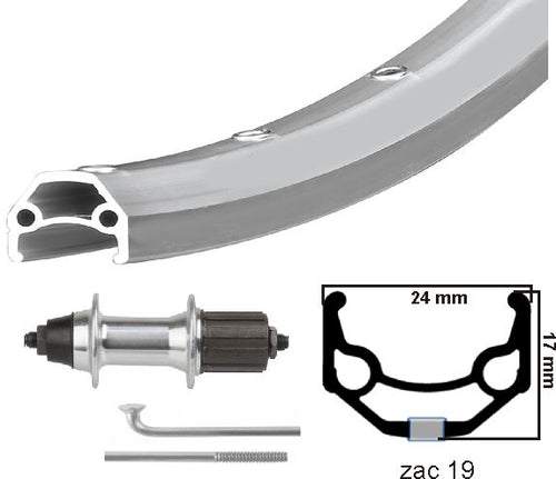 Kgs achterwiel 26 inch (559) rodi zac 19 velg zilver cassette 8-9 speed uitval