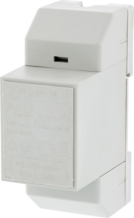 Byron 7770 bedrade din rail transformator – wit – 8 v 1 amp