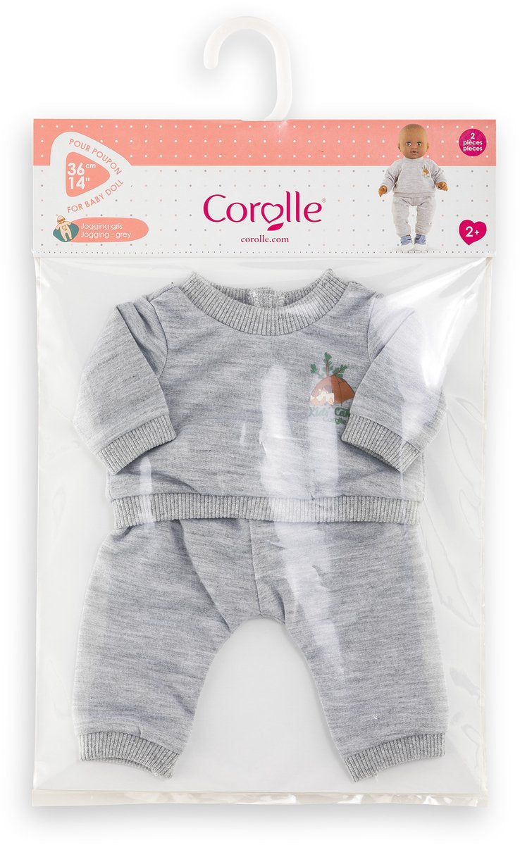 Afbeelding laden in galerijviewer, Corolle poppenkostuum joggingpak grijs 36cm - zachte poppenkleding.
