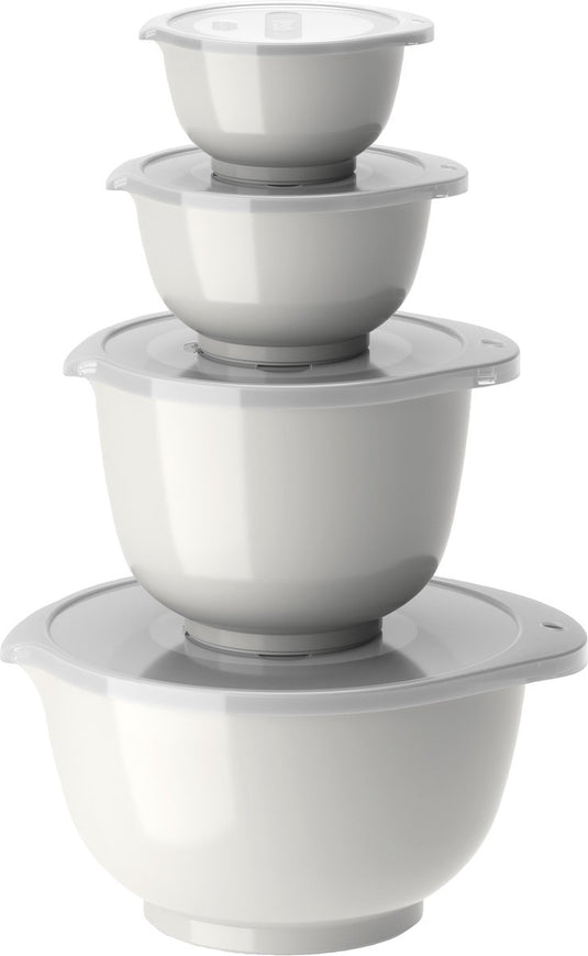 Rosti margrethe beslagkom set - 8 delig - 0,25, 0,5, 1,5 en 3 l - wit - mengkom met deksel voor bakken en koken - magnetron-, vriezer- en vaatwasmachinebestendig