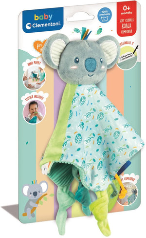 Clementoni knuffeldoekje koala soft cuddles - knuffeldoek met linten - zacht kraamcadeau jongen of meisje - baby comforter vanaf 0 maanden