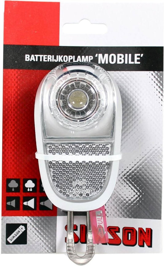 Simson voorvorkkoplamp LED zwart incl.batterijen op kaart